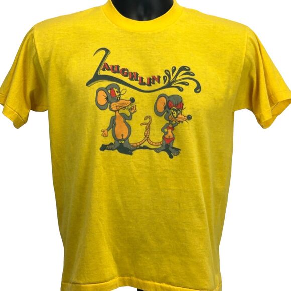 Vintage Laughlin River Rats T Shirt Mens Small 80s Nevada Yellow Single Stitch - Picture 2 of 7
